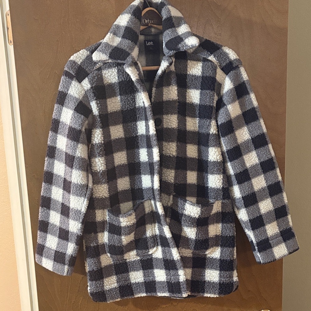 Lee Women's Black and White Checker Fleece Jacket Small